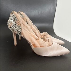 Elegant Pink Satin Heels with Crystal Embellishments